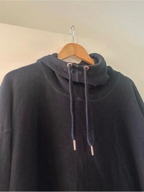 Sweaty Betty Black Funnel-Neck Hoodie with Rose Gold Accents